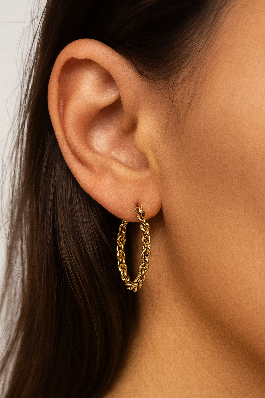 Chain – Créoles Argentées & Gold Dore & Gold Rose Effet Chaîne Tressée