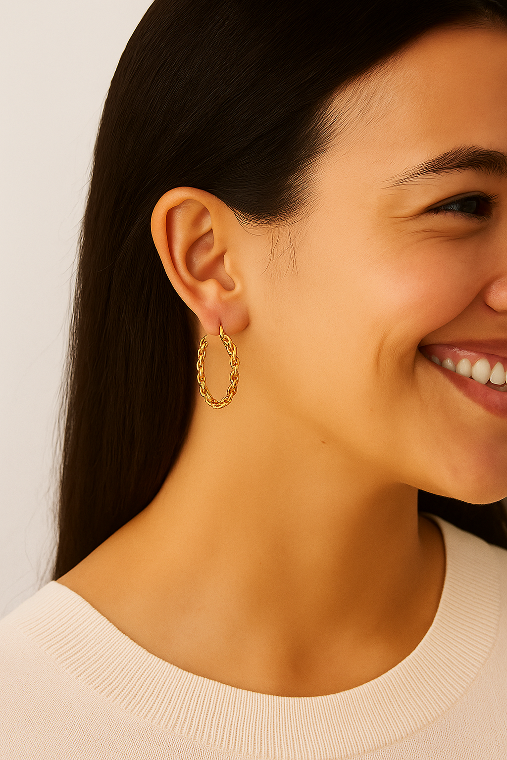 Chain – Créoles Argentées & Gold Dore & Gold Rose Effet Chaîne Tressée