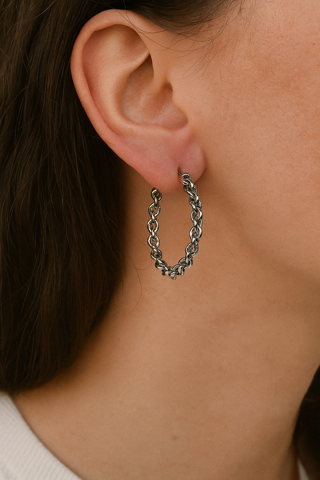 Chain – Créoles Argentées & Gold Dore & Gold Rose Effet Chaîne Tressée