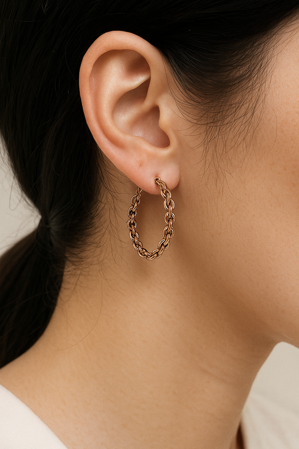Chain – Créoles Argentées & Gold Dore & Gold Rose Effet Chaîne Tressée