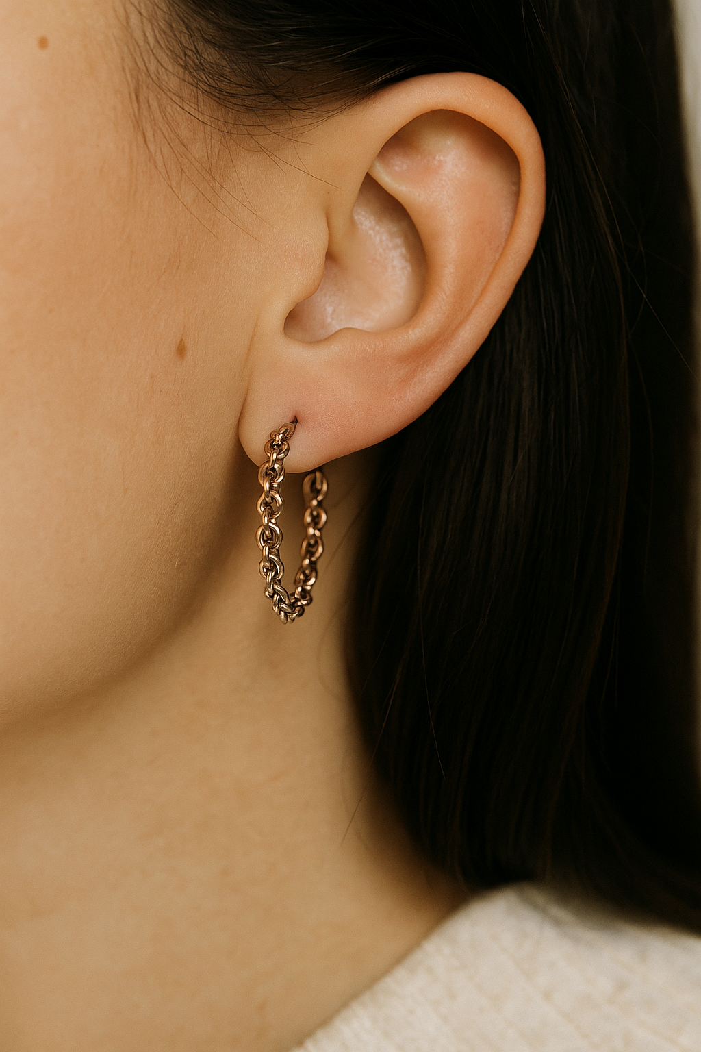 Chain – Créoles Argentées & Gold Dore & Gold Rose Effet Chaîne Tressée