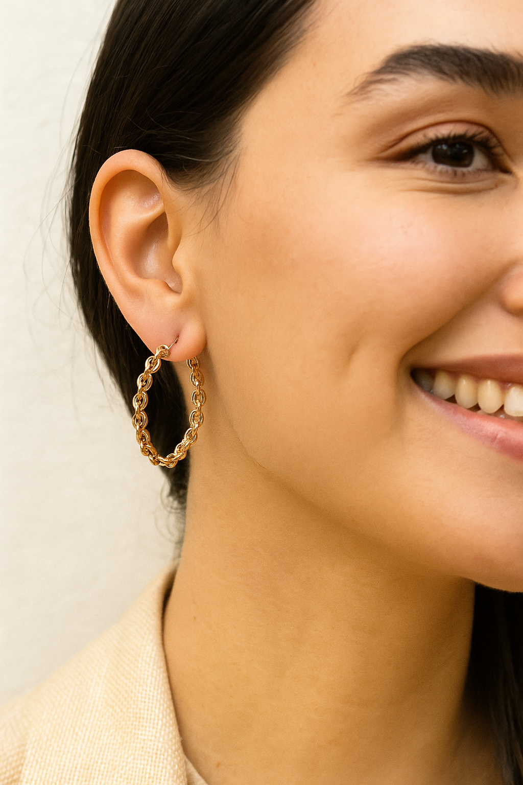 Chain – Créoles Argentées & Gold Dore & Gold Rose Effet Chaîne Tressée
