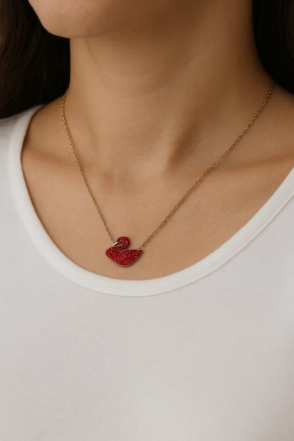Swan of Love – Collier Cygne Rouge en Acier Inoxydable