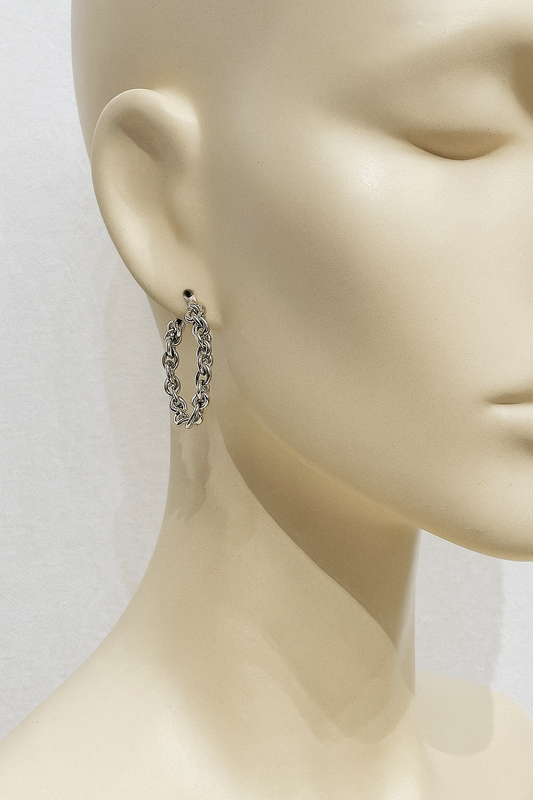 Chain – Créoles Argentées & Gold Dore & Gold Rose Effet Chaîne Tressée