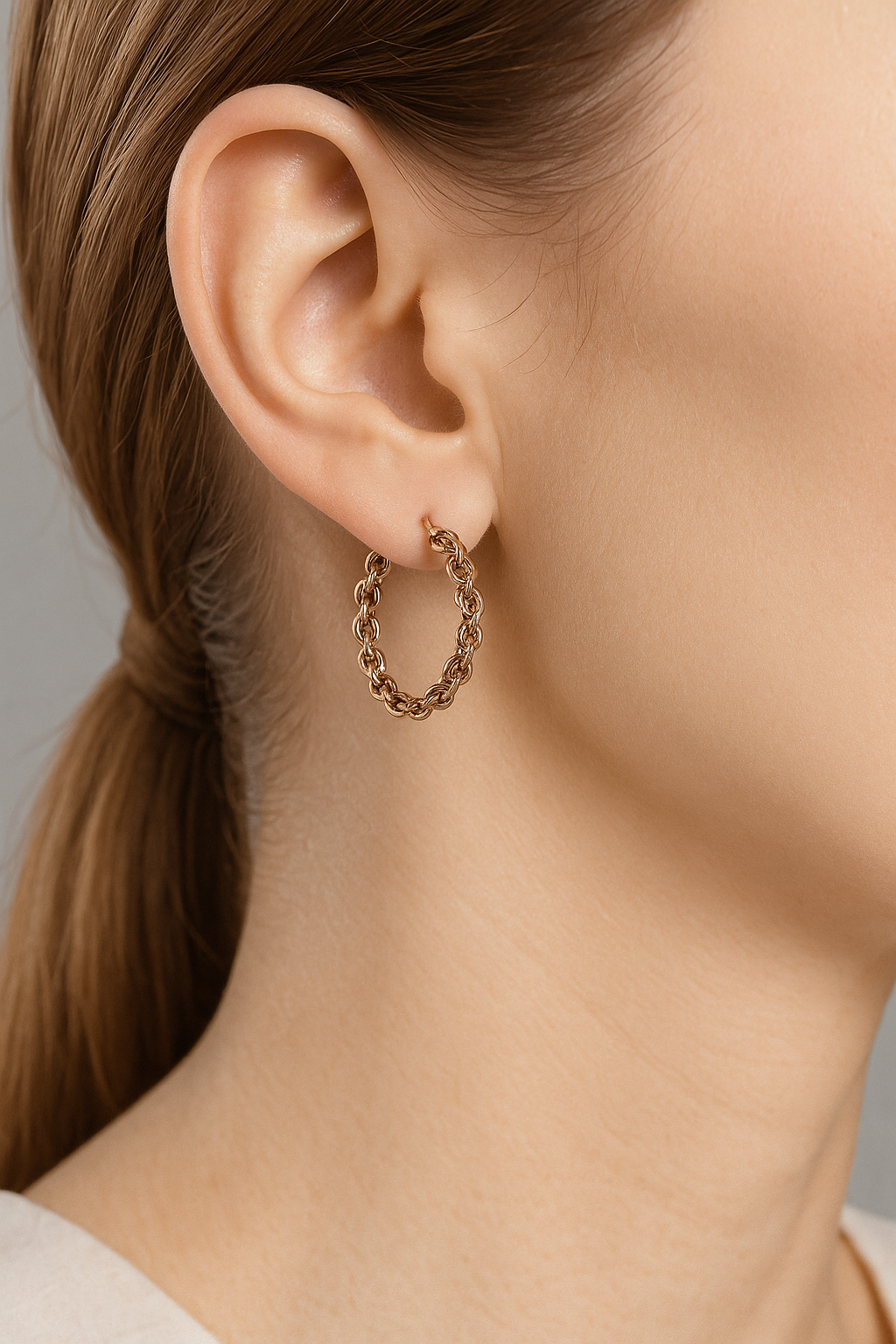 Chain – Créoles Argentées & Gold Dore & Gold Rose Effet Chaîne Tressée